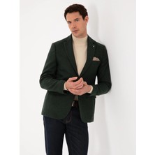 Cacharel Khaki Slim Fit Wool Blend Micro Patterned Blazer