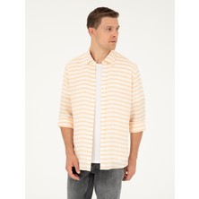 Cacharel Orange Linen Blend Slim Fit Long Sleeve Shirt