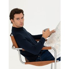 Cacharel Navy Slim Fit Cotton Blend Half Turtleneck Basic Knit Sweater