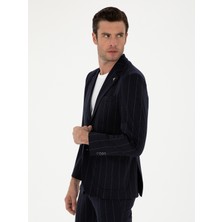 Cacharel Dark Navy Slim Fit Striped Wool Blend Blazer