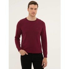 Cacharel Burgundy Slim Fit Crew Neck Basic Knit Sweater
