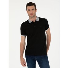 Cacharel Black Slim Fit Polo Collar Mercerized T-Shirt