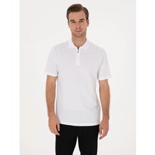 Cacharel White Regular Fit %100 Cotton Zip Polo Collar T-Shirt