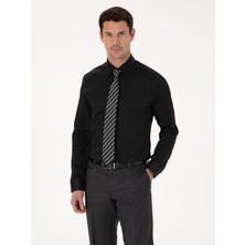 Cacharel Black Slim Fit %100 Cotton Non-Iron Easy-Iron Classic Shirt