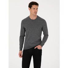 Cacharel Smoke Grey Slim Fit Wool Blend Crew Neck Basic Knit Sweater