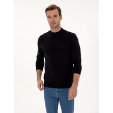 Cacharel Navy Slim Fit Cotton Blend Mock Neck Basic Knit Sweater