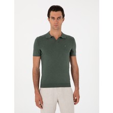 Cacharel Dark Green Slim Fit Modal Blend Open Collar Knit T-Shirt