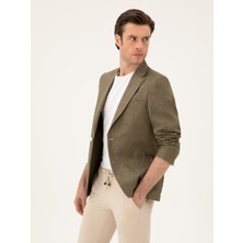 Cacharel Khaki Slim Fit %100 Linen Blazer