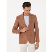 Cacharel Copper Slim Fit Wool Silk Blend Plaid Blazer