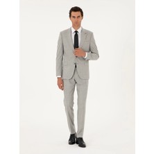 Cacharel Light Grey Slim Fit %100 Wool Peak Lapel Striped Suit