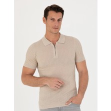 Cacharel Beige Slim Fit Polo Collar Knit T-Shirt