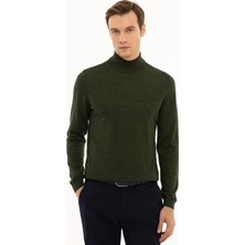 Cacharel Khaki Slim Fit Mock Neck Basic Knit Sweater