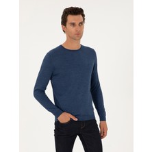 Cacharel Indigo Slim Fit Wool Blend Crew Neck Basic Knit Sweater