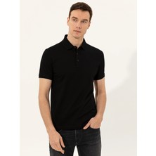 Cacharel Black Polo Collar Slim Fit Basic Mercerized T-Shirt