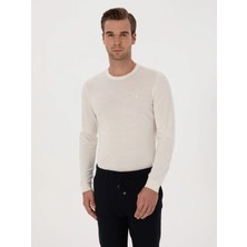 Cacharel White Slim Fit Wool Blend Crew Neck Basic Knit Sweater