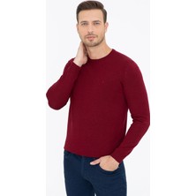 Cacharel Burgundy Slim Fit Crew Neck Basic Knit Sweater