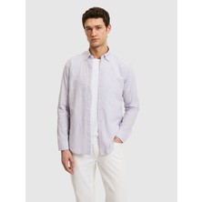Cacharel Lavender Regular Fit Linen Blend Button-Down Collar Shirt