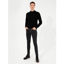 Cacharel Black Slim Fit Mock Neck Basic Knit Sweater