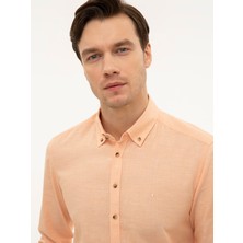 Cacharel Orange Linen Blend Slim Fit Shirt