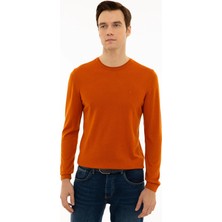 Cacharel Orange Slim Fit Crew Neck Basic Knit Sweater