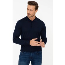 Cacharel Navy Slim Fit Polo Collar Basic Knit Sweater