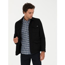 Cacharel Black Slim Fit Wool Blend Textured Felt Coat