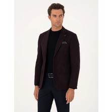 Cacharel Burgundy Slim Fit Wool Blend Flannel-Look Blazer