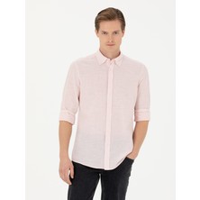 Cacharel Salmon Slim Fit %100 Cotton Striped Shirt