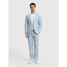 Cacharel Light Blue Slim Fit Elastic Waist 100% Linen Trousers