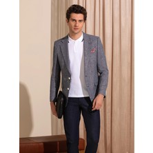 Cacharel Navy Slim Fit Linen Blend Blazer