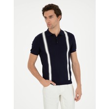 Cacharel Navy Slim Fit Polo Collar Knit T-Shirt