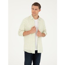 Cacharel Green Linen Blend Slim Fit Long Sleeve Shirt