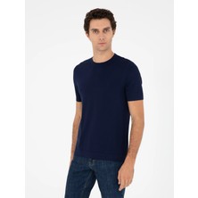 Cacharel Navy Slim Fit Crew Neck Knit T-Shirt