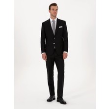 Cacharel Black Slim Fit %100 Wool Notch Lapel Basic Suit