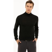 Cacharel Anthracite Slim Fit Half Turtleneck Basic Knit Sweater