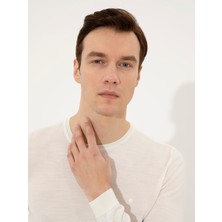 Cacharel Ecru Slim Fit Crew Neck Basic Knit Sweater