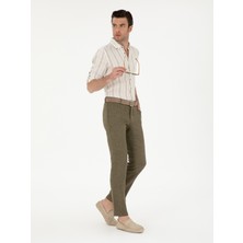 Cacharel Khaki Slim Fit %100 Linen Trousers