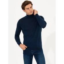 Cacharel Navy Slim Fit Turtleneck Basic Knit Sweater