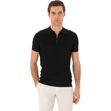 Cacharel Black Slim Fit Zip Polo Collar Knit T-Shirt