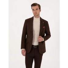 Cacharel Brown Slim Fit Wool Blend Flannel-Look Blazer