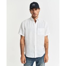 Gant Men's White Regular Fit Button-Down Collar Linen Shirt