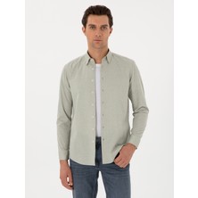 Cacharel Almond Green Regular Fit Cotton Patterned Shirt