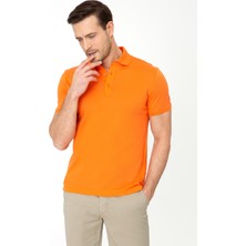 Cacharel Orange Polo Neck Slim Fit Basic Mercerized T-Shirt