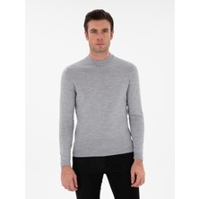 Cacharel Grey Slim Fit Wool Blend Low Mock Neck Basic Knit Sweater