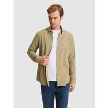 Cacharel Khaki Regular Fit Button-Down Collar Cotton Shirt