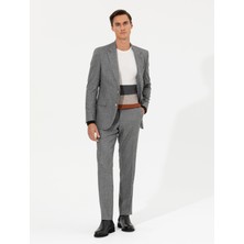Cacharel Anthracite Slim Fit Micro Patterned Wool Blend Tailored Trousers