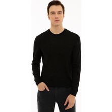Cacharel Black Slim Fit Crew Neck Basic Knit Sweater