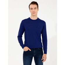 Cacharel Indigo Slim Fit Crew Neck Basic Knit Sweater