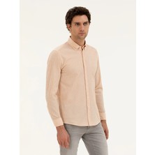 Cacharel Orange Slim Fit Cotton Blend Striped Shirt