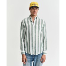 Gant Men's Green Regular Fit Button-Down Collar Striped Shirt